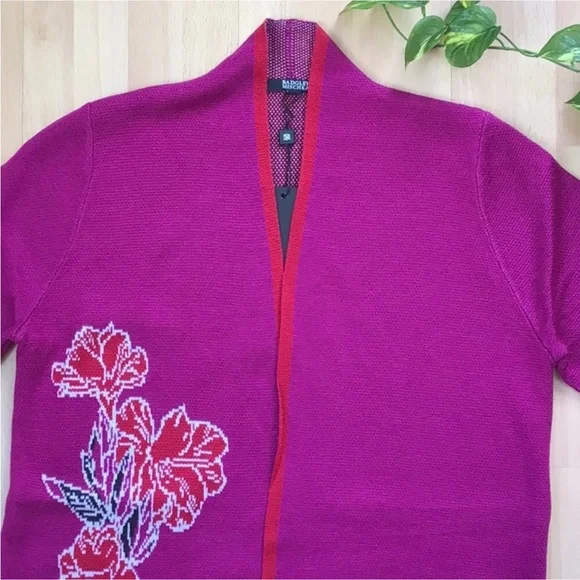 Badgley Mischka Cherry Blossom Jacquard Cardigan Sweater Coat Duster Floral